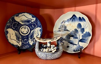 (2) CHINESE PORCELAIN PLATES & BOAT