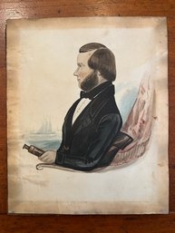 SIGNED (19th C) WATERCOLOR OF A SHIP CAPTAIN IN PROFILE