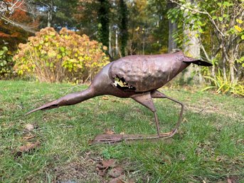 STEEL SCULPTURE Of A FEEDING SHOREBIRD