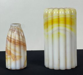 (2) SLAG GLASS LIGHT FIXTURES/SHADES