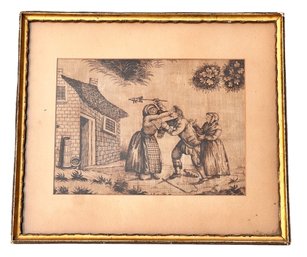 (19th C) DOMESTIC GENRE SCENE On CLOTH