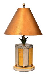HAND PAINTED TIN TABLE LAMP With PALM FRONDS