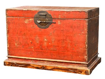 DISTRESSED CHINESE CHEST In RED PAINT