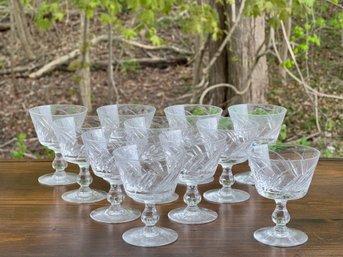 SET (11) MID CENTURY STUART GLASS CHAMPAGNES