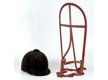 (2) EQUESTRIAN ITEMS: SADDLE RACK & RIDING HELMET