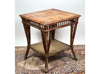 VINTAGE (2) TIERED RATTAN END TABLE