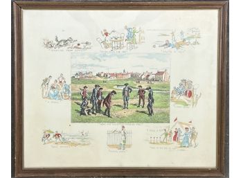 (19th C) HUMOROUS GOLF PRINT w ST. ANDREWS