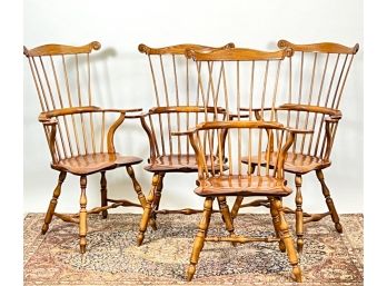 SET (4) D.R. DIMES COMB BACK WINDSORS ARMCHAIRS