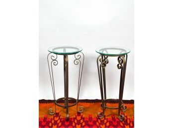 PAIR DECORATIVE GLASS TOP STANDS