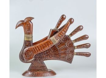 CHIP CARVED TURKEY FORM FOLKART KNIFE BLOCK