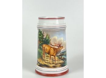 GERMAN STEIN w HAND PAINTED DEER & LITHOPHANE BASE