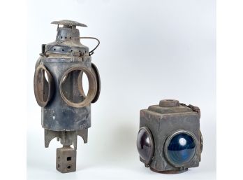 (2) FOUR WAY RAILROAD SIGNAL LANTERNS