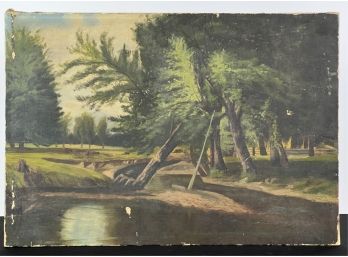 (19th C) PRIMITIVE LANDSCAPE OIL ON CANVAS