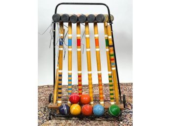 VINTAGE CROQUET SET w CARRIER