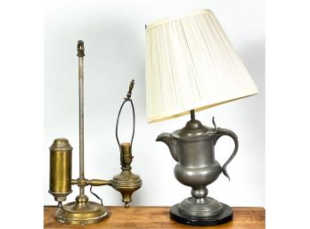(2) PCS LIGHTING: PEWTER & OIL LAMP