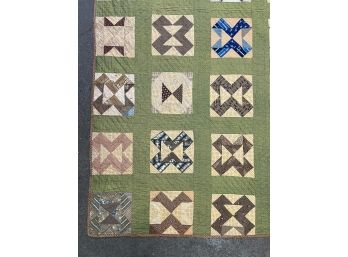 HANDMADE PATCHWORK QUILT w FLORAL ACCENTS