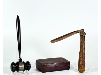 BILLY CLUB, PRESENTATION GAVEL & LEATHER BOX