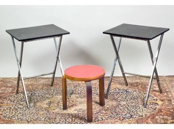(3) MID CENTURY ITEMS: PAIR TV TRAYS & STOOL
