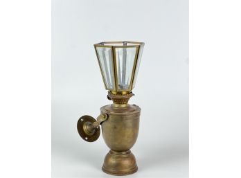 GIMBALED SHIP'S OIL LANTERN w  BEVELED GLASS SHADE