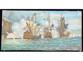 SIGNED (20th C) 'DUTCH GALLEON' OIL ON CANVAS