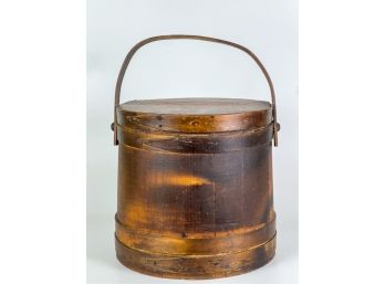 LARGE COVERED FIRKIN w FINGER LAP CONSTRUCTION