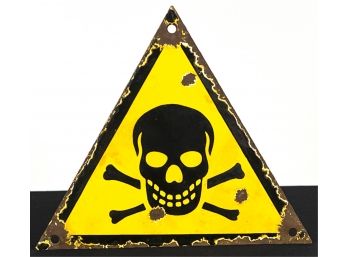 MINEFIELD WARNING SKULL & CROSSBONES PORCELAIN SIGN