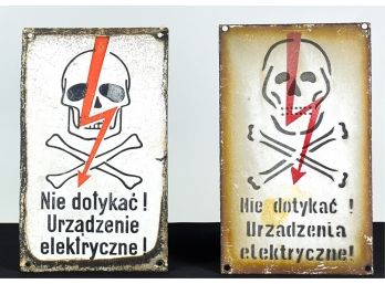 (2) RUSSIAN SKULL & CROSSBONES HIGH VOLTAGE SIGNS