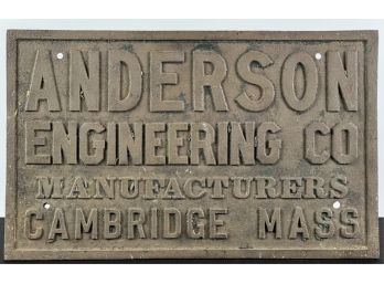CAST IRON ANDERSON ENGINEERING CAMBRIDGE MA PLAQUE