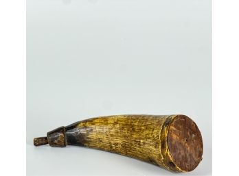 EARLY POWDER HORN w CARVED STOPPER