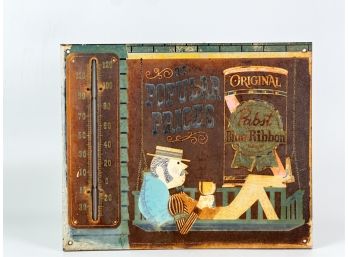 TIN LITHO PABST BLUE RIBBON DISPLAY THERMOMETER