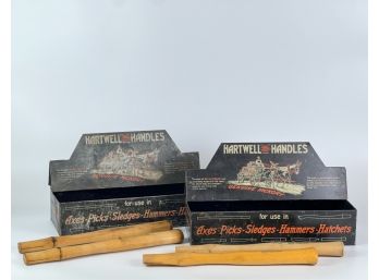 (2) TIN LITHO HARTWELL HANDLES DISPLAY TINS