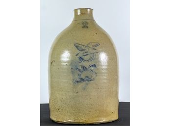 (19th C) GARDINER ME EAGLE & SWAN STONEWARE JUG