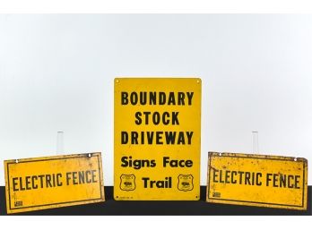 U.S. DEPT. INTERIOR w (2) ELECTRIC FENCE TIN SIGNS