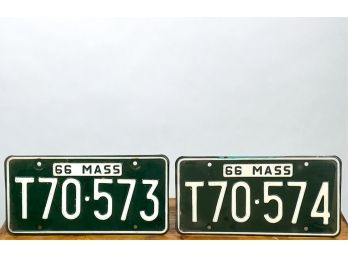 (2) 1966 MASS LICENSE PLATE w SEQUENTIAL NUMBERS