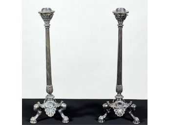 PAIR FINELY CAST SILVER PLATED CANDLESTICKS