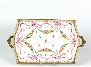 HAND PAINTED FRENCH TRAY w ORMOLU