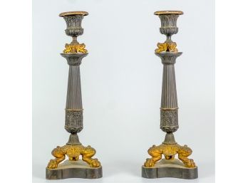 PAIR OF BRONZE FRENCH EMPIRE CANDLESTICKS