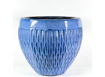 LARGE DECORATIVE CERAMIC PLANTER IN BLUE GLAZE