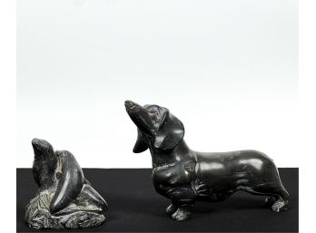 (2) SOAPSTONE CARVINGS: WOLF ORIGINAL & DACHSHUND