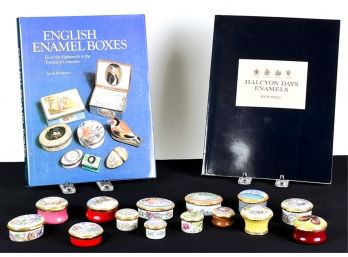 (13) MOSTLY HALCYON DAYS ENAMEL BOXES w LITERATURE