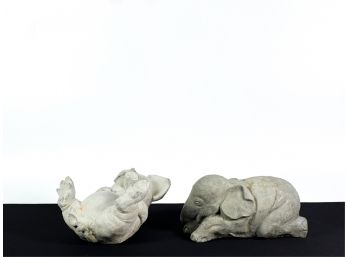 (2) CAST STONE FIGURAL LAWN ORNAMENTS