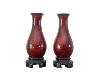 PAIR of CHINESE LACQUER VASES on STANDS (20th c)