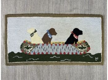 CHANDLER 4 CORNERS HOOKED RUG w DOGS IN CANOE