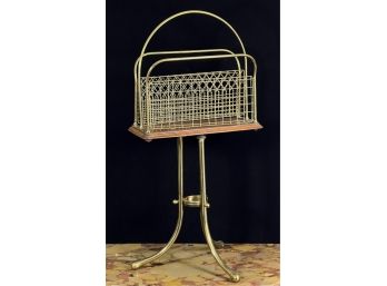 ENGLISH BRASS & OAK REVOLVING STAND
