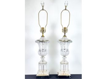 PAIR PAUL HANSON CRYSTAL URN LAMPS