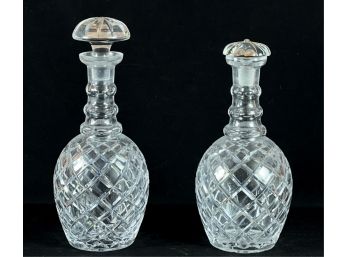 PAIR OF HEAVY CUT GLASS DECANTERS