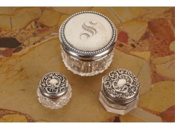 (2) REPOUSSE & (1) DRESSER BOX w STERLING LIDS
