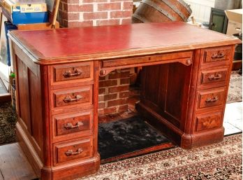 AESTHETIC MOVEMENT (2) BANK PANELED OAK DESK