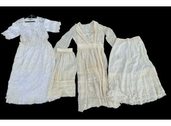 (2) VINTAGE WHITE LACE DRESSES W/ SKIRTS