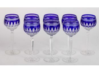 (8) WATERFORD CLARENDON COBALT BLUE HOCK GLASSES